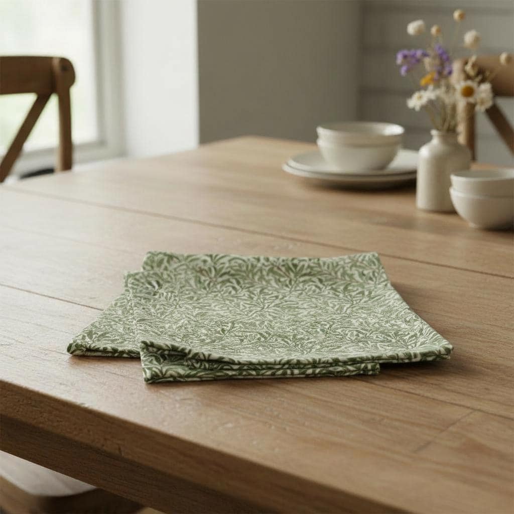 William Morris Table Runner Willow Bough Sage Green , Cotton Napkins , Handmade UK