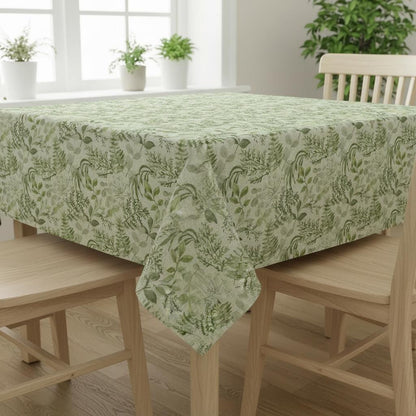 Elegant Green Botanical Leaf Floral Tablecloth, Oval Round Rectangle, Handmade UK