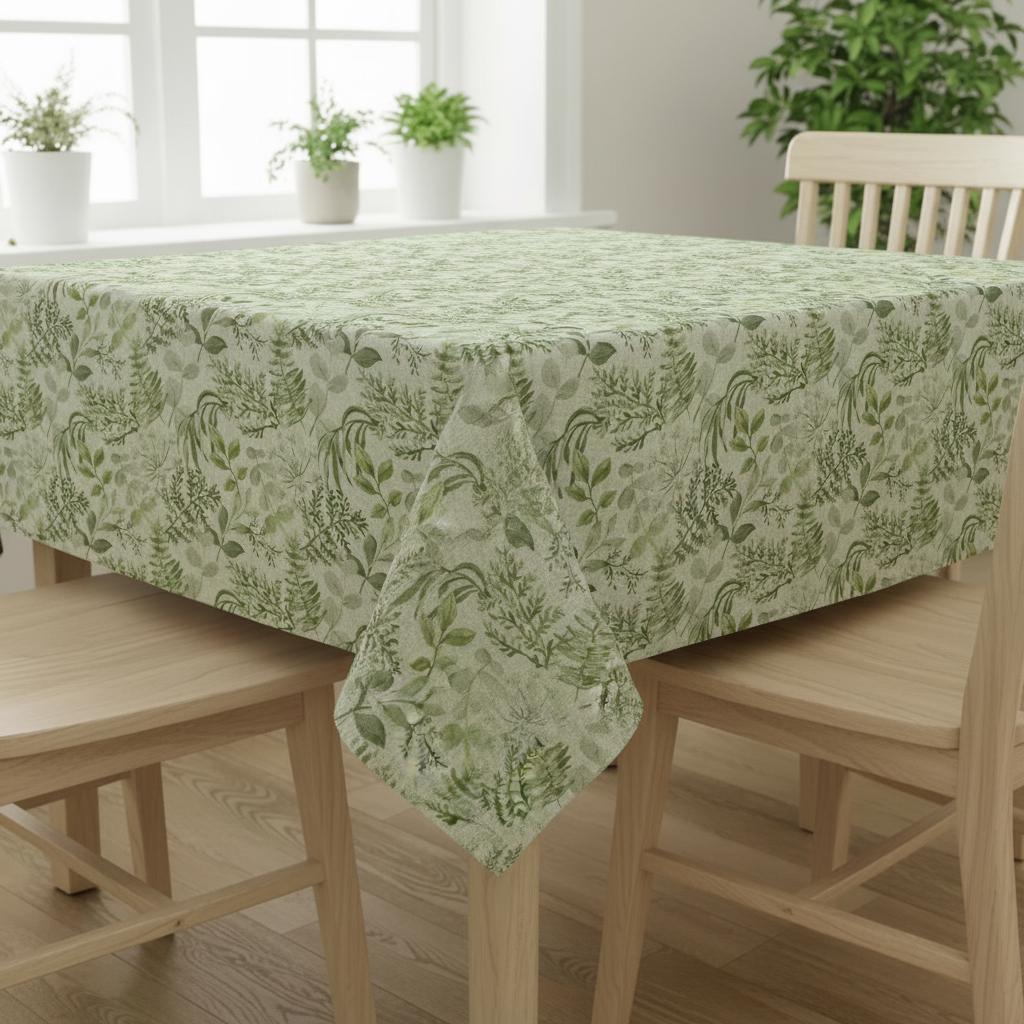 Elegant Green Botanical Leaf Floral Tablecloth, Oval Round Rectangle, Handmade UK