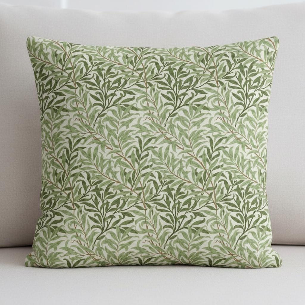 William Morris Cushion Cover Willow Bough Sage Green, Leaf Leaves Throw Pillow, Handmade UK
