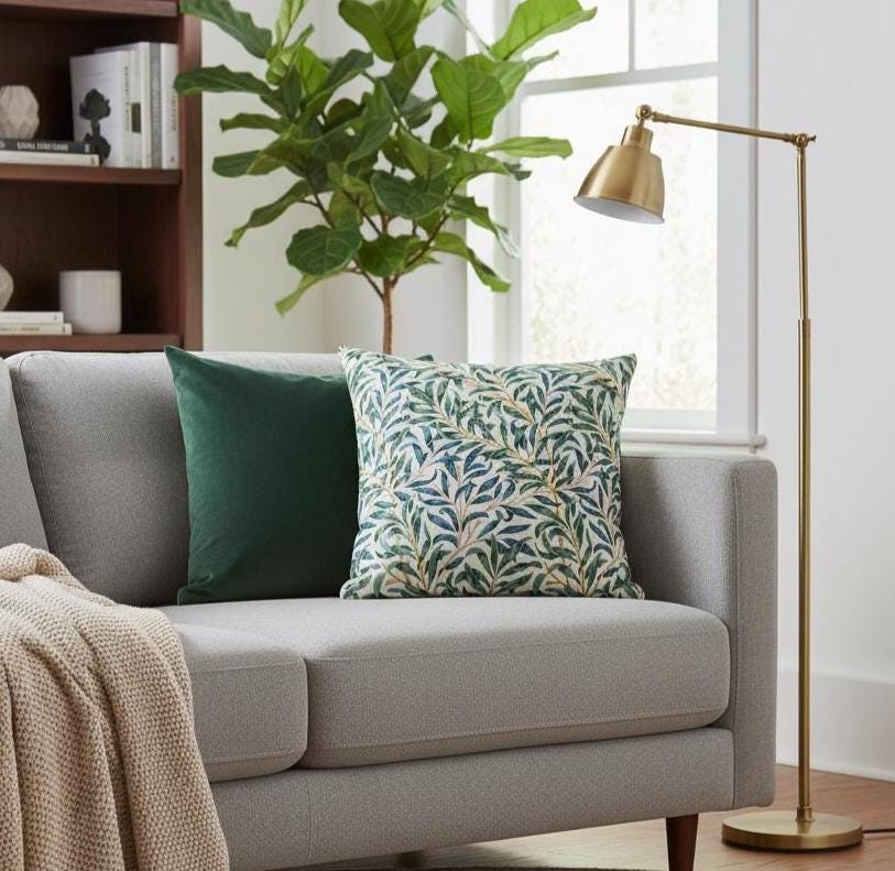 William Morris Cushion Cover Willow Bough Seafoam, Leaf Leaves Throw Pillow, Handmade UK