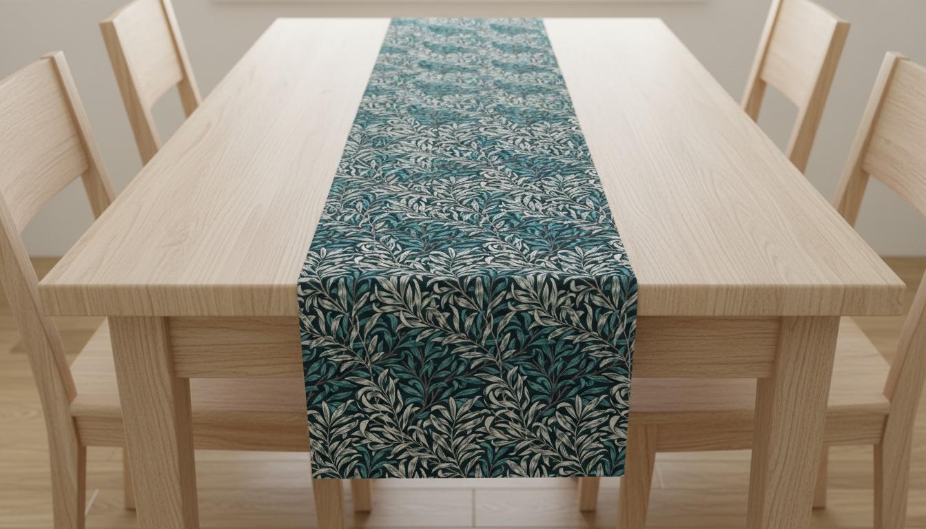 William Morris Table Runner Willow Bough Dark Teal, Cotton Napkins, Handmade in UK