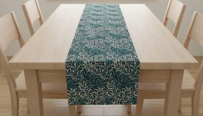 William Morris Table Runner Willow Bough Dark Teal, Cotton Napkins, Handmade in UK