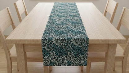 William Morris Table Runner Willow Bough Dark Teal, Cotton Napkins, Handmade in UK