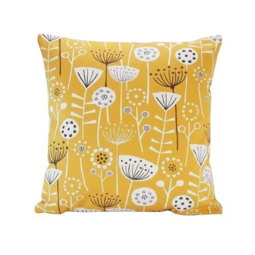 Scandi Floral Bergen Ochre Yellow Cushion Cover, Handmade Cotton Throw Pillow