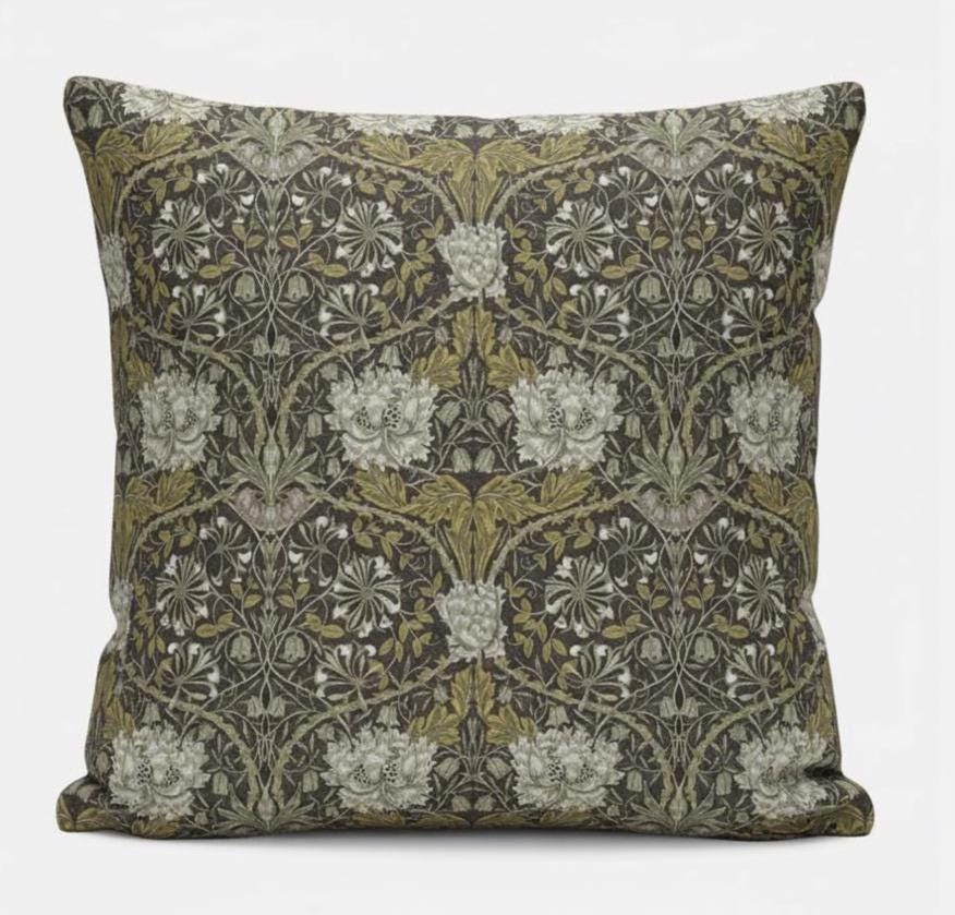 William Morris Cushion Cover Honeysuckle Mocha, Floral Throw Pillow, Handmade UK