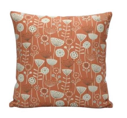 Scandi Floral Bergen Burnt Orange Cushion Cover, Handmade Cotton Throw Pillow