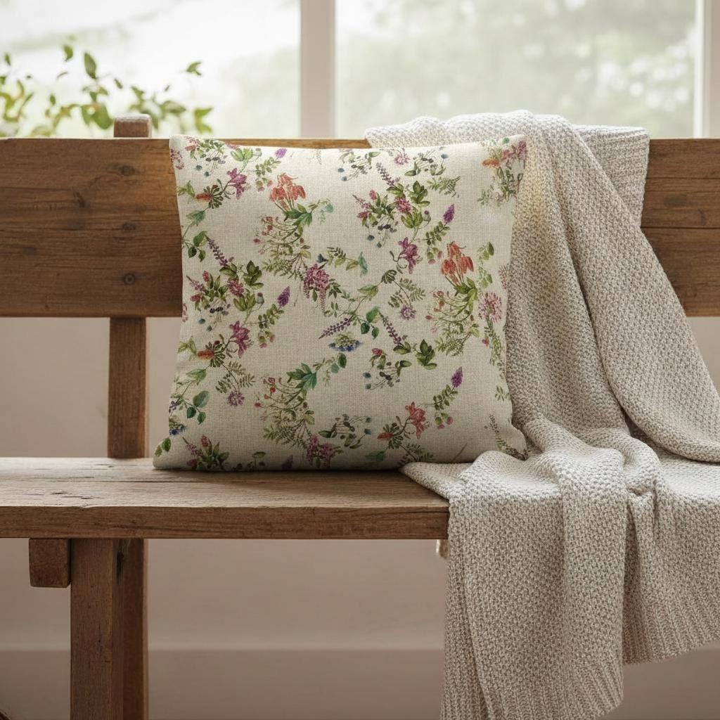 Botanical Garden Floral Cushion Cover, Handmade UK