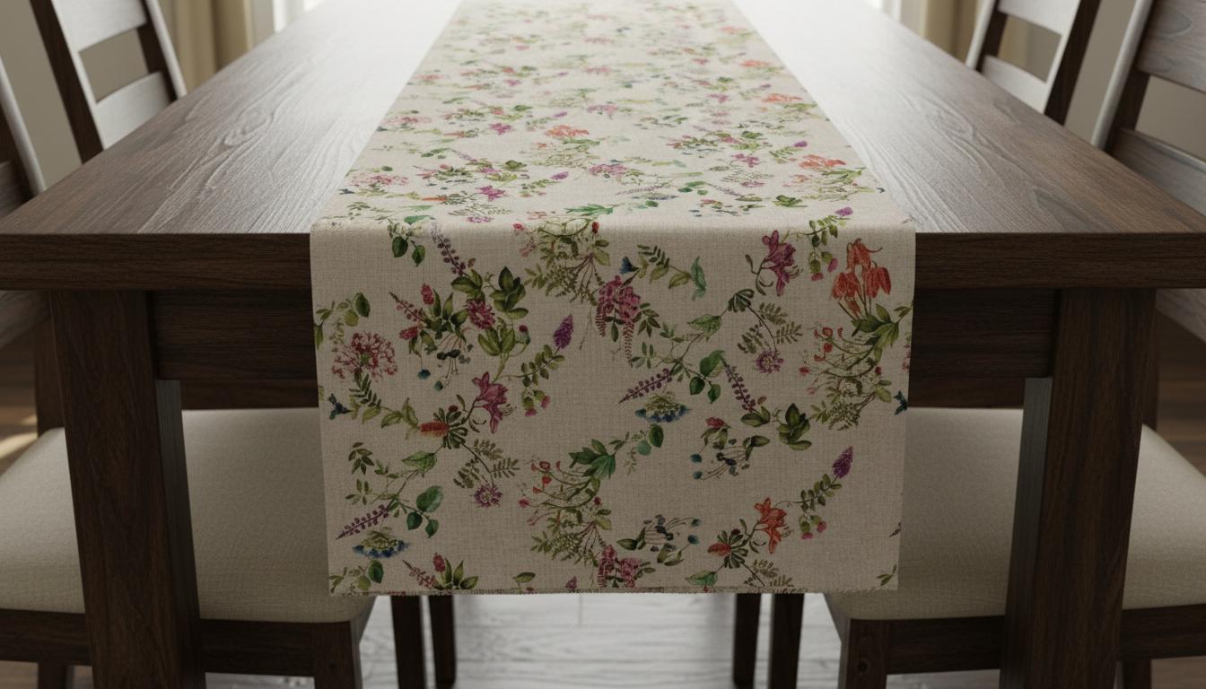 Botanical Garden Floral Natural Table Runner Napkins, Handmade UK