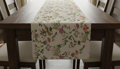 Botanical Garden Floral Natural Table Runner Napkins, Handmade UK