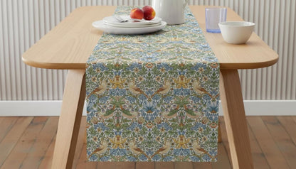 William Morris Strawberry Thief Table Runner Sky Blue, Cotton Napkins, Various Size