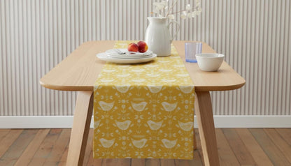 Narvik Scandi Birds Table Runner, Ochre Yellow Cotton Table Decor