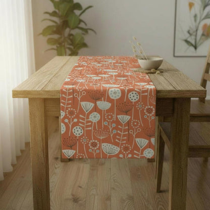 Scandi Floral Table Runner , Bergen Burnt Orange Flowers Table Decor, Various Size