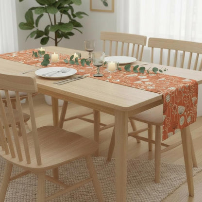 Scandi Floral Table Runner , Bergen Burnt Orange Flowers Table Decor, Various Size