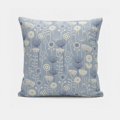 Scandi Floral Bergen Blue Cushion Cover, Handmade Cotton Throw Pillow