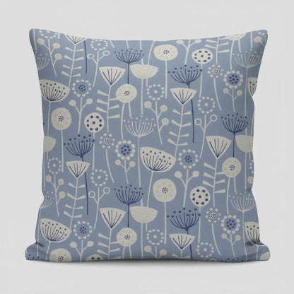 Scandi Floral Bergen Blue Cushion Cover, Handmade Cotton Throw Pillow
