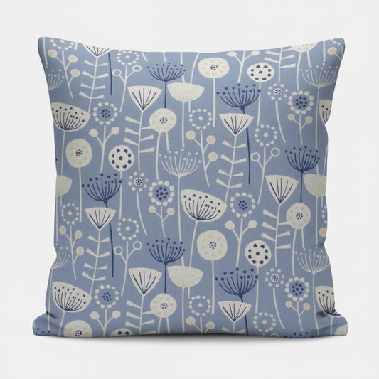 Scandi Floral Bergen Blue Cushion Cover, Handmade Cotton Throw Pillow