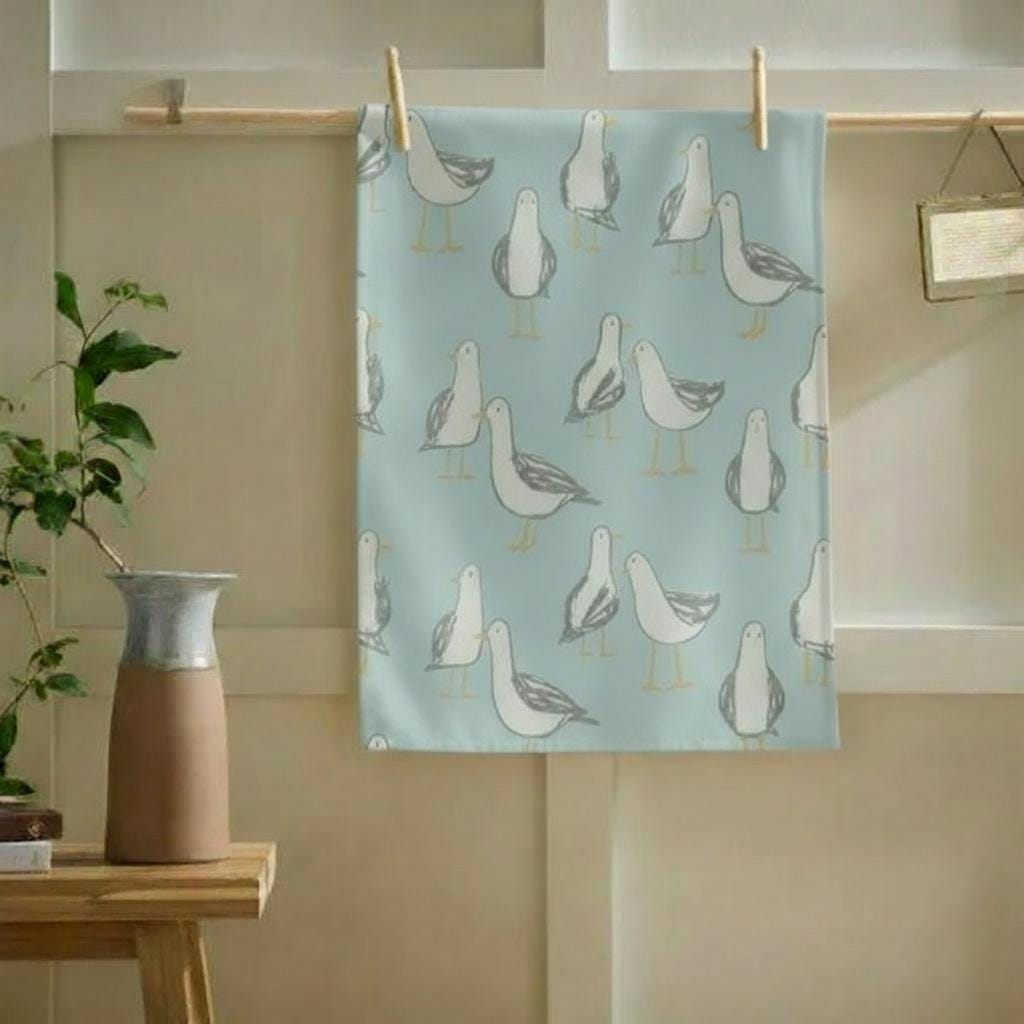 Seagull Laridae Tea Towel , Nautical Marine Seaside Tea Towel , Cotton Kitchen Towel .