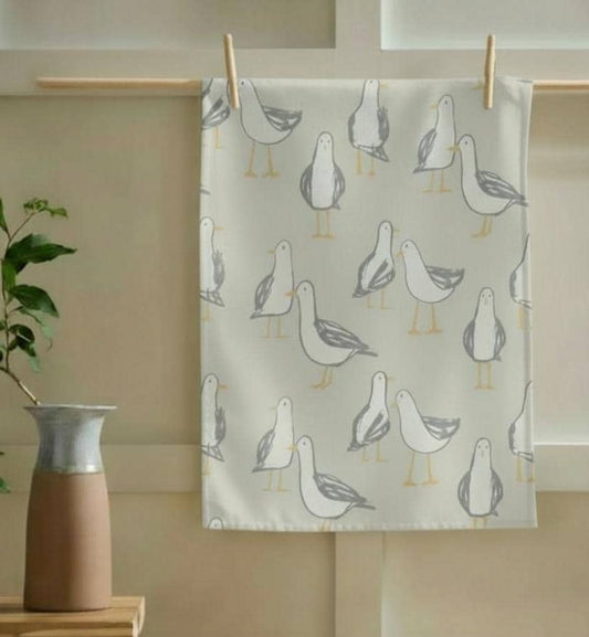 Seagull Laridae Tea Towel , Nautical Marine Seaside Tea Towel , Cotton Kitchen Towel .