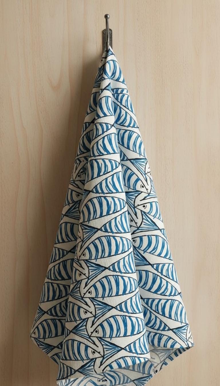 Cornish Sardines Tea Towel, Nautical Marine Seaside Tea Towel, Sprats Fish Cotton Tea Towel