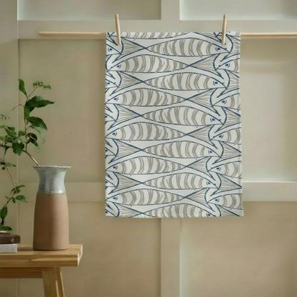 Cornish Sardines Tea Towel, Nautical Marine Seaside Tea Towel, Sprats Fish Cotton Tea Towel