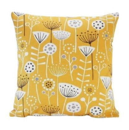 Scandi Floral Bergen Ochre Yellow Cushion Cover, Handmade Cotton Throw Pillow