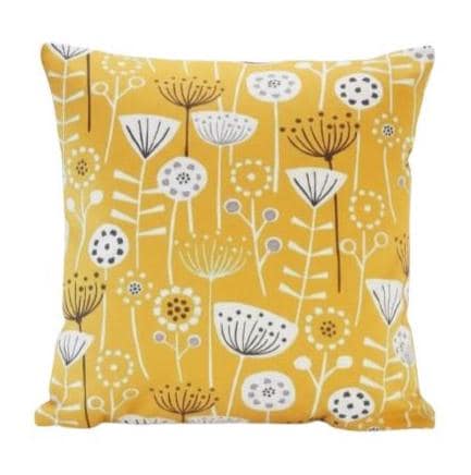 Scandi Floral Bergen Ochre Yellow Cushion Cover, Handmade Cotton Throw Pillow