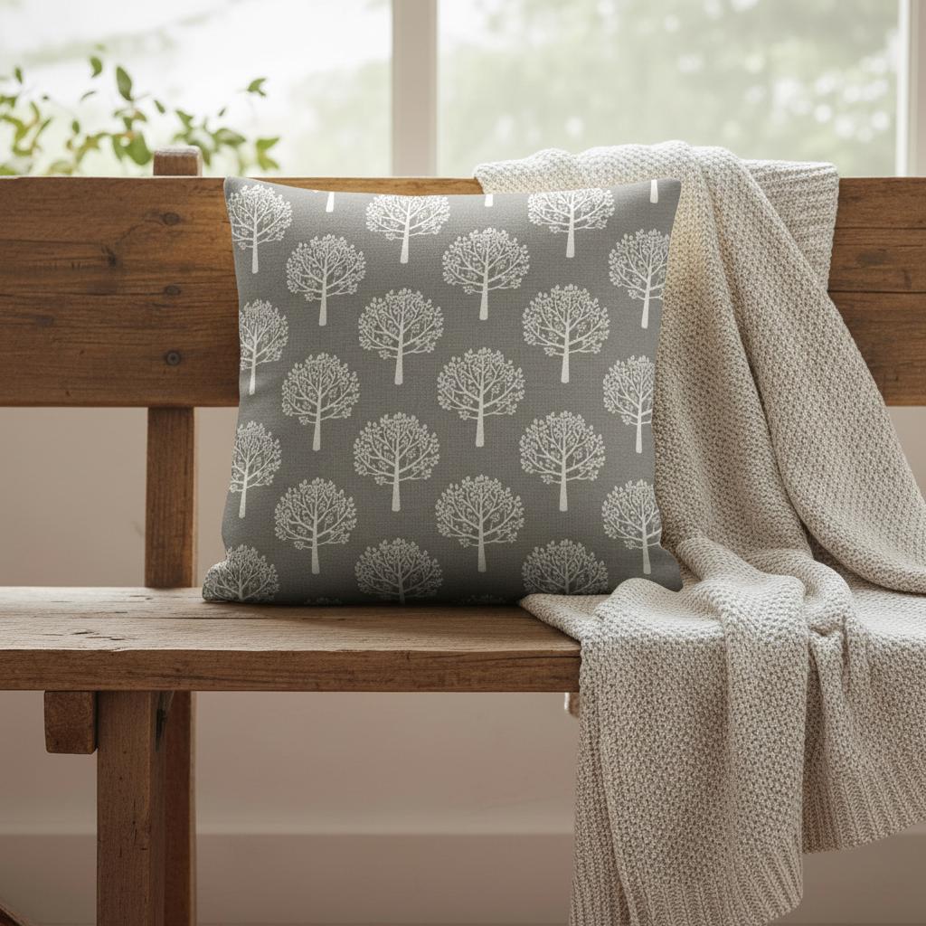 Mulberry Trees Dove Beige Cushion Cover, Handmade UK Throw Pillow