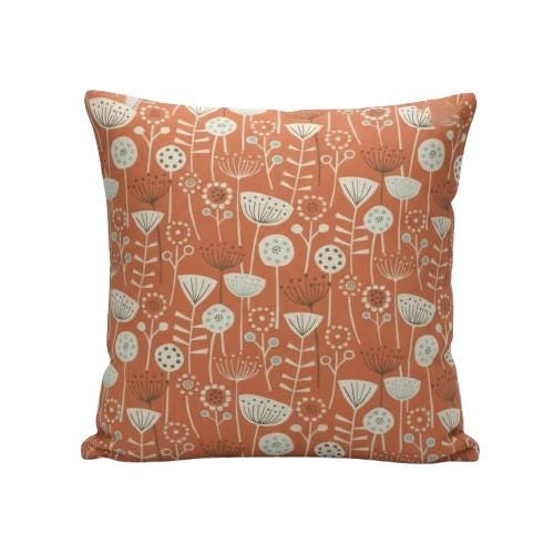 Scandi Floral Bergen Burnt Orange Cushion Cover, Handmade Cotton Throw Pillow