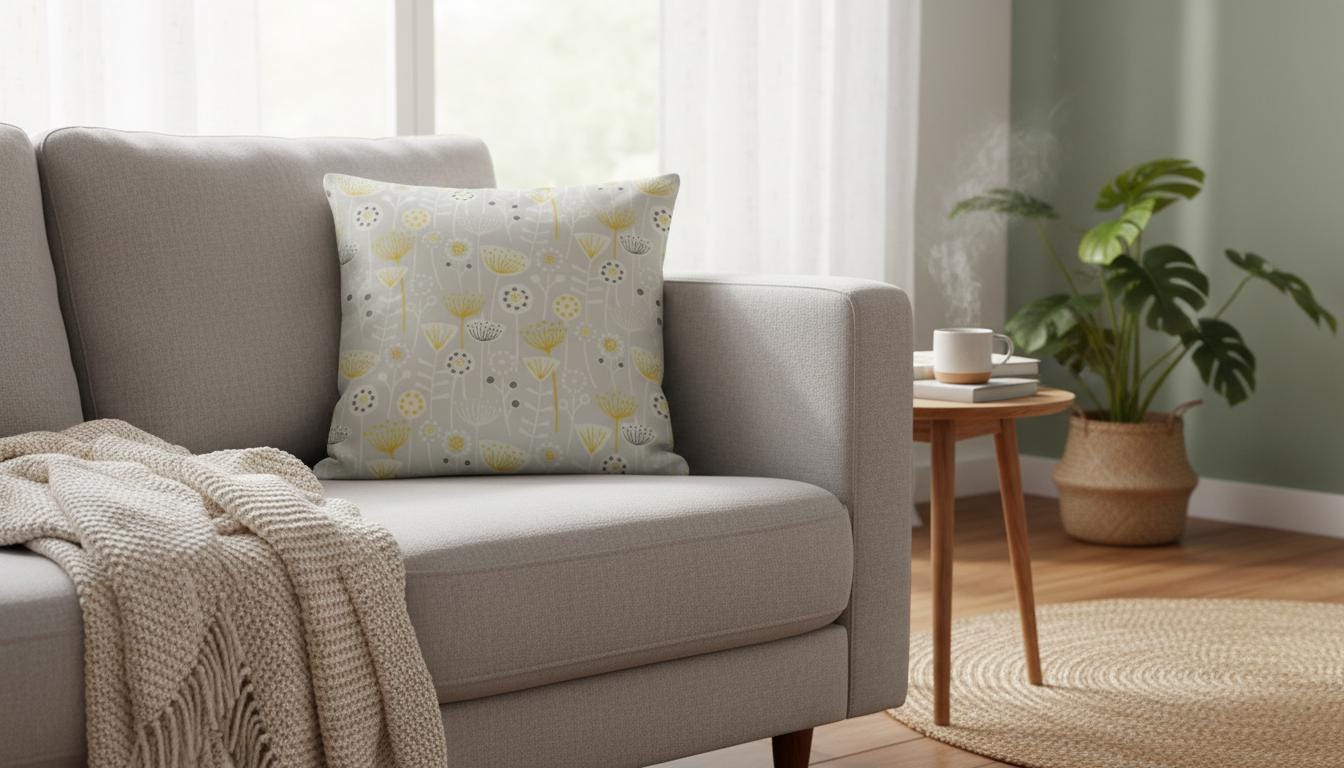 Scandi Floral Bergen Grey Cushion Cover, Handmade Cotton Throw Pillow