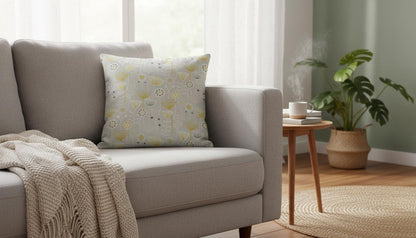 Scandi Floral Bergen Grey Cushion Cover, Handmade Cotton Throw Pillow