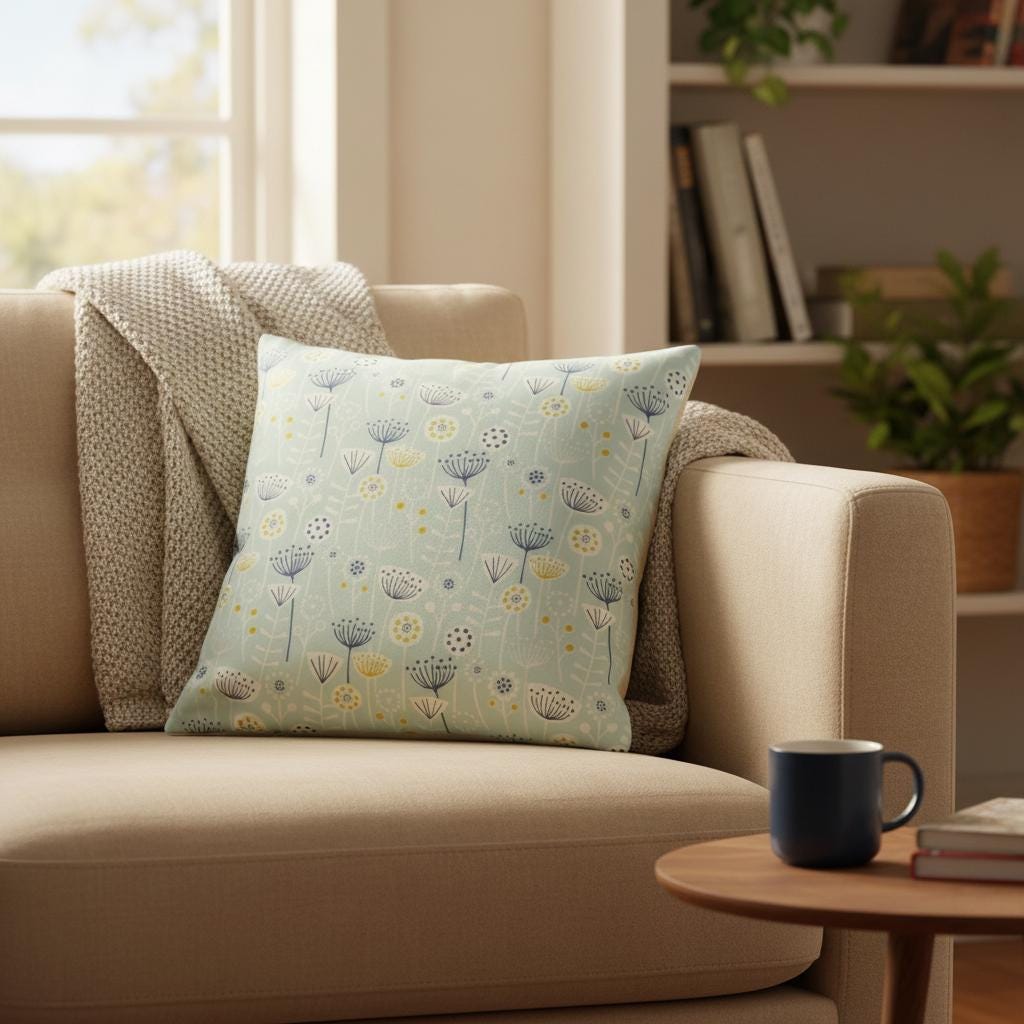 Scandi Floral Bergen Seafoam Cushion Cover, Handmade Cotton Throw Pillow