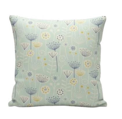 Scandi Floral Bergen Seafoam Cushion Cover, Handmade Cotton Throw Pillow