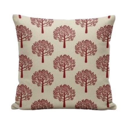 Mulberry Trees Red Natural Cushion Cover