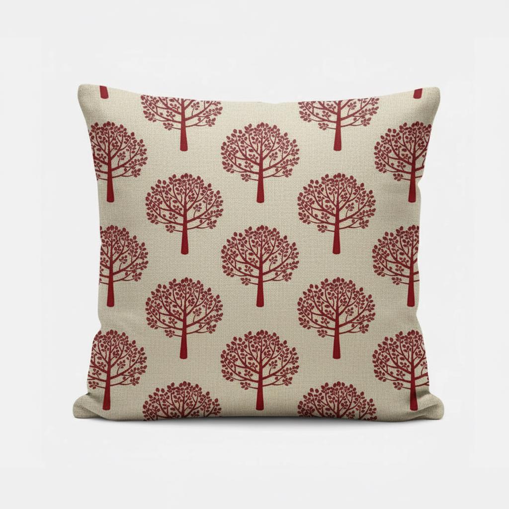 Mulberry Trees Red Natural Cushion Cover