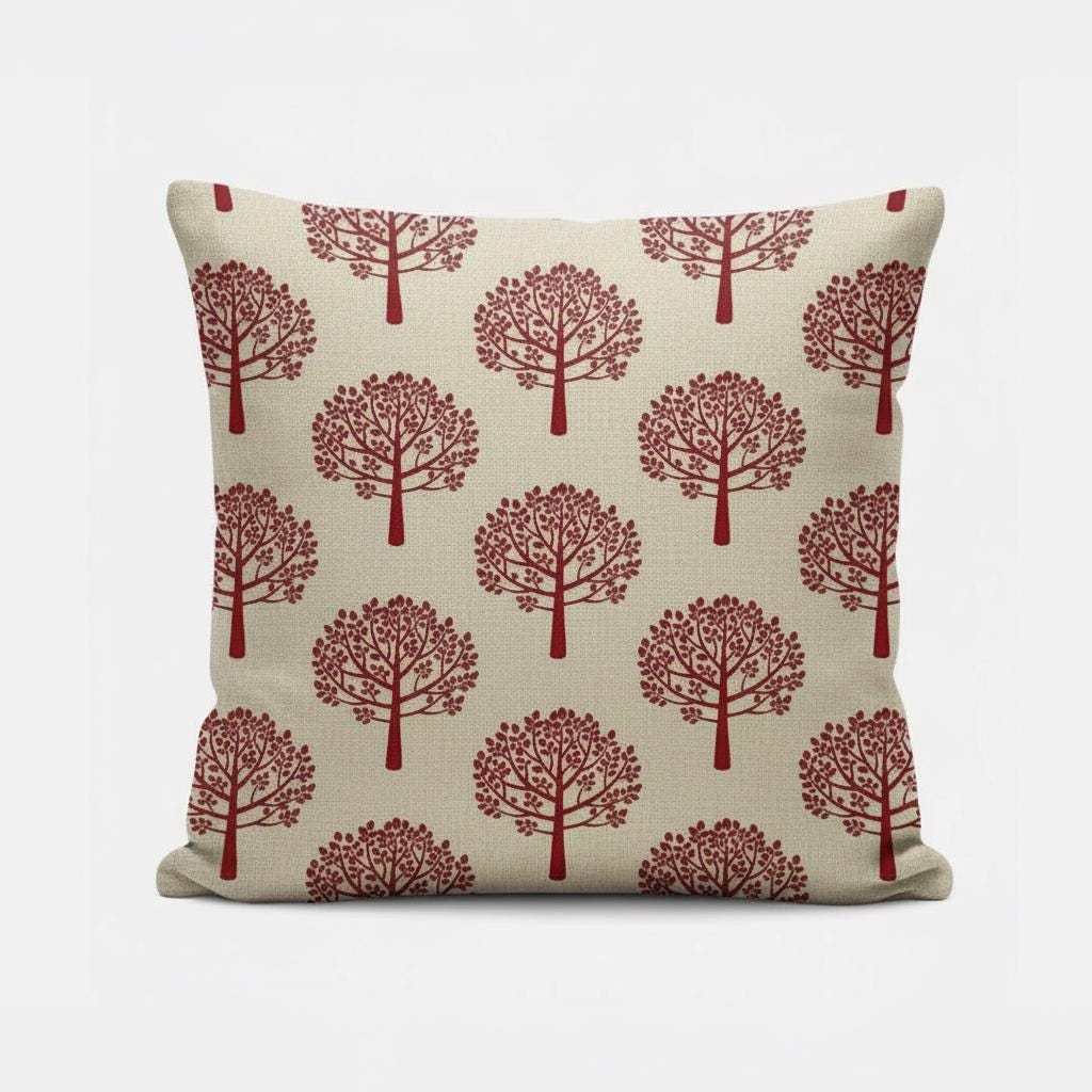 Mulberry Trees Red Natural Cushion Cover