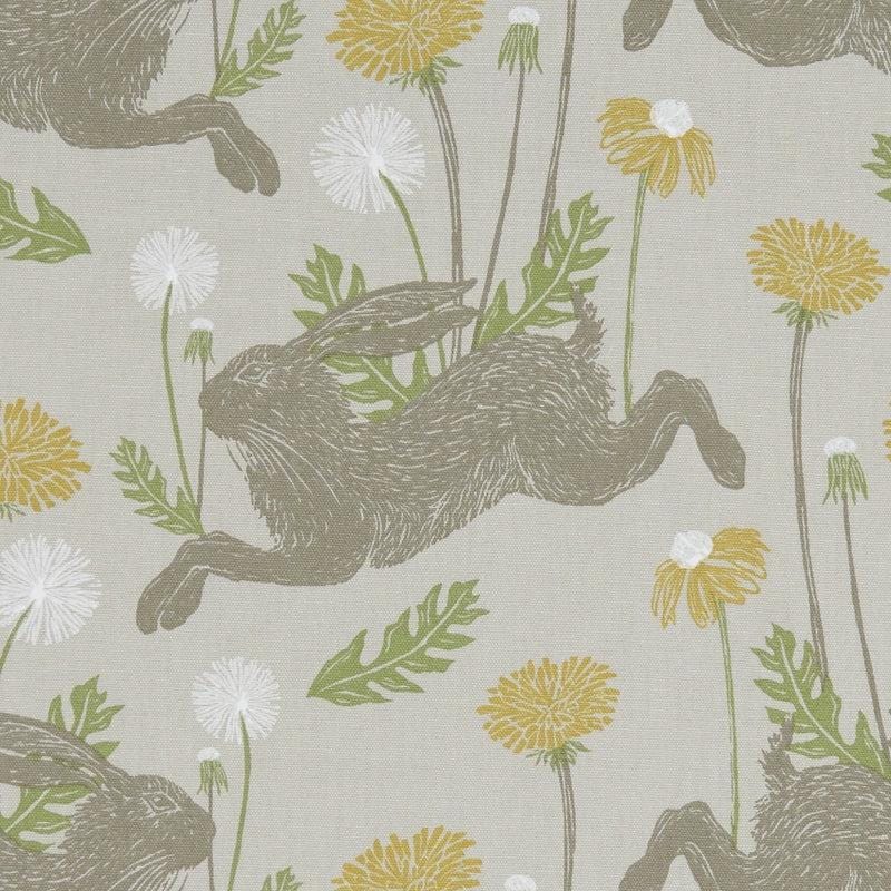 March Hare Natural Table Runner, Easter Bunny Rabbit Dandelion Print, 100% Cotton, Handmade UK