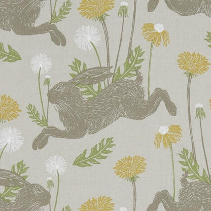 March Hare Natural Table Runner, Easter Bunny Rabbit Dandelion Print, 100% Cotton, Handmade UK