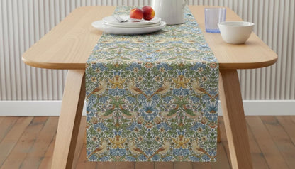 William Morris Strawberry Thief Table Runner Sky Blue, Cotton Napkins, Various Size