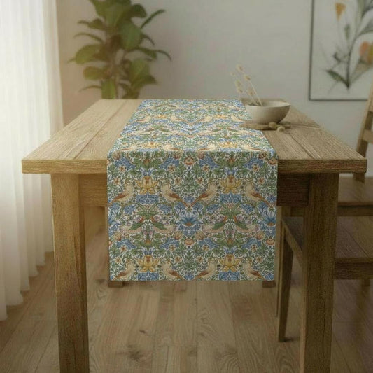 William Morris Strawberry Thief Table Runner Sky Blue, Cotton Napkins, Various Size