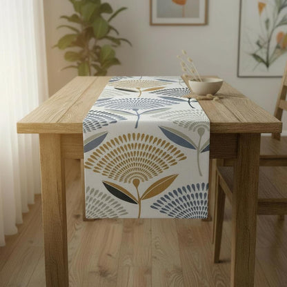 Dandelion Floral Table Runner , Ochre Yellow Cotton Decor, Various Size