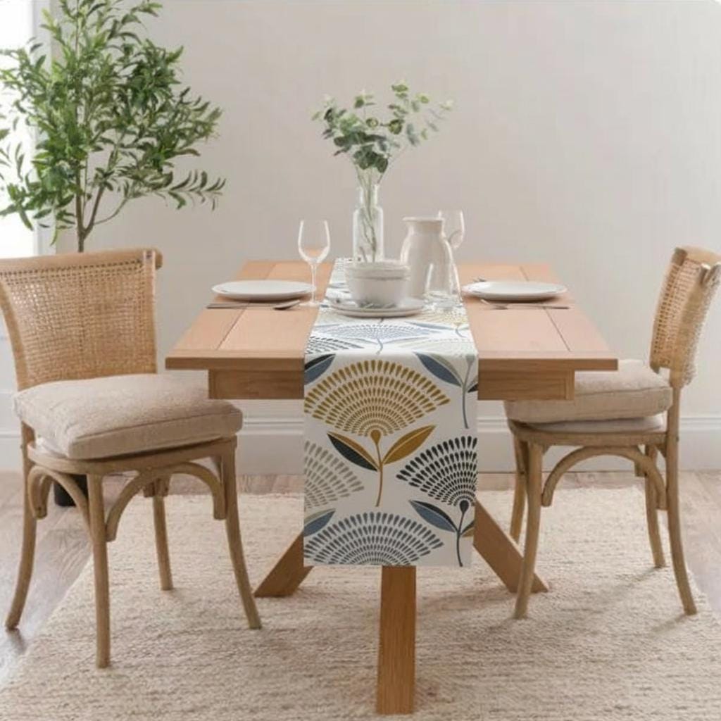 Dandelion Floral Table Runner , Ochre Yellow Cotton Decor, Various Size