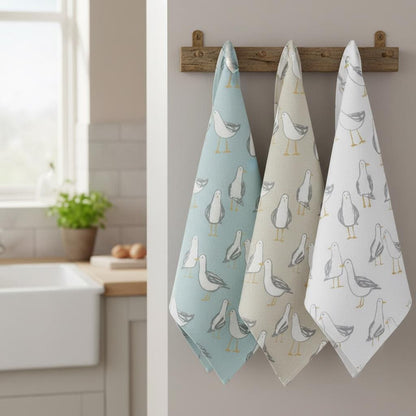 Seagull Laridae Tea Towel, Nautical Marine Seaside Cotton Kitchen Towel