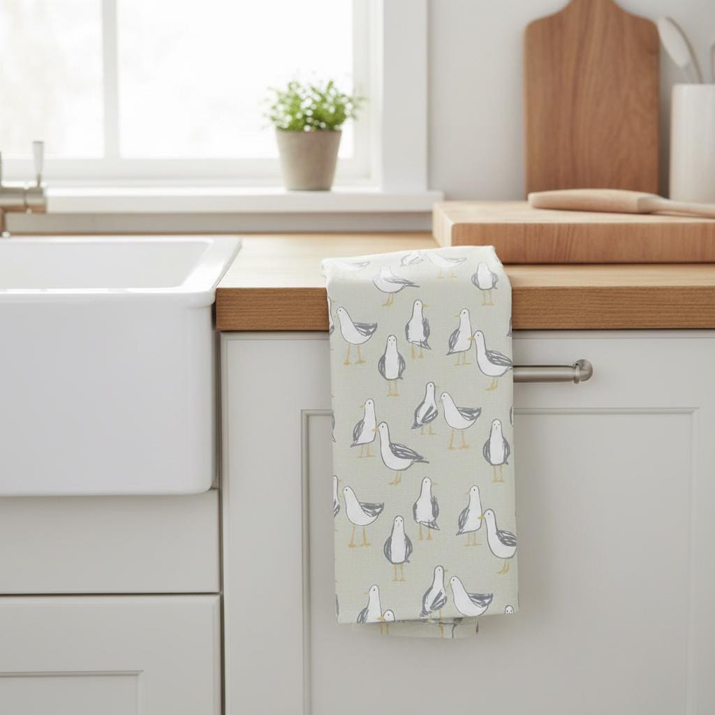Seagull Laridae Tea Towel, Nautical Marine Seaside Cotton Kitchen Towel