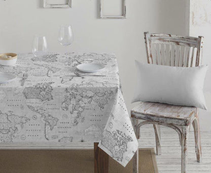 World Map Coated Tablecloth , Grey Soft Water Resistant Tablecloths , Teflon Coated Tablecloth , Round Oval Rectangle Tablecloth