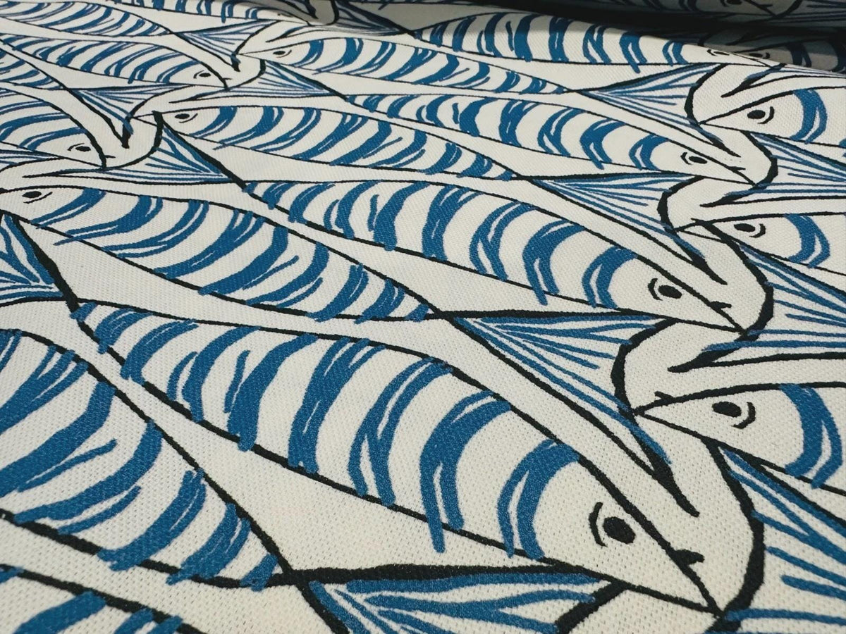 Sardine Fish Tablecloth Blue, Round Oval Rectangle Square, Handmade UK