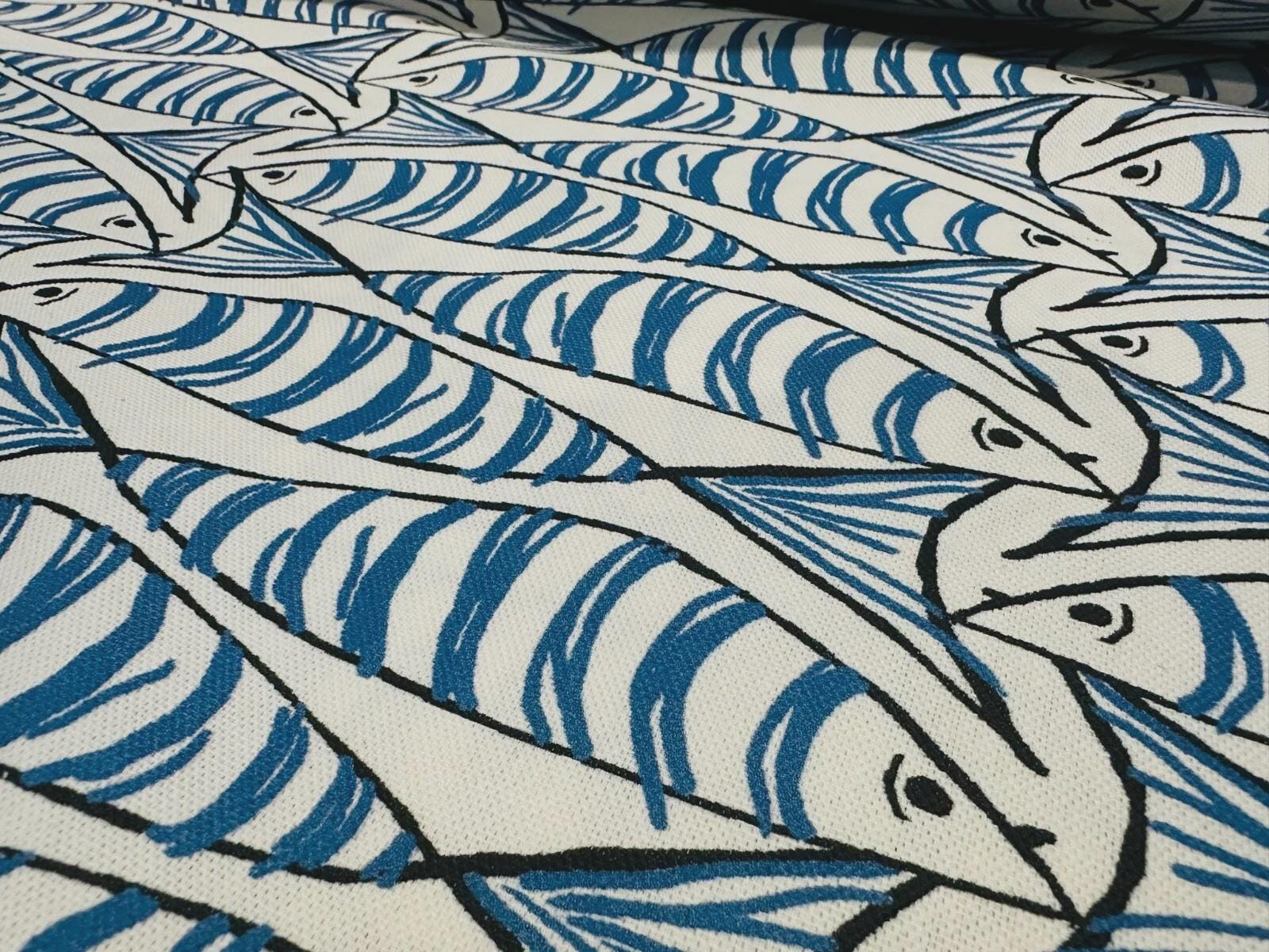 Sardine Fish Tablecloth Blue, Round Oval Rectangle Square, Handmade UK