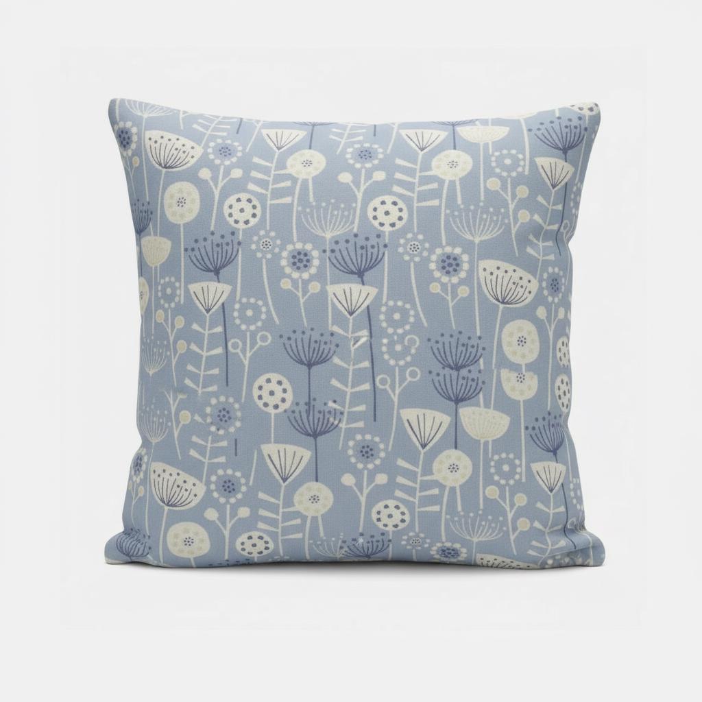 Scandi Floral Bergen Blue Cushion Cover, Handmade Cotton Throw Pillow