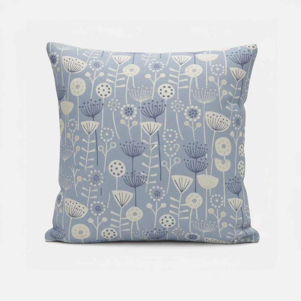 Scandi Floral Bergen Blue Cushion Cover, Handmade Cotton Throw Pillow