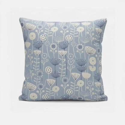 Scandi Floral Bergen Blue Cushion Cover, Handmade Cotton Throw Pillow